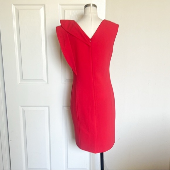 Rickie Freeman Teri Jon Size 8 Red V Neck Cocktail Sheath Dress - Picture 3 of 7